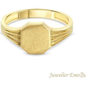Juwelier Emo - 14 Karaat Vierkante Gouden Kinderring jongens - KIDS - MATTE LOOK - MAAT 14.00