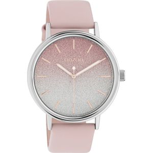 OOZOO Timepieces - zilverkleurige horloge met roze leren band - C10936 - Ø42