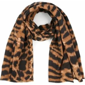 Zachte luxe Shawl met bruine panterprint - 68x185cm - geef een sjaal kado - mama cadeau - brown - warm - herfst - winter