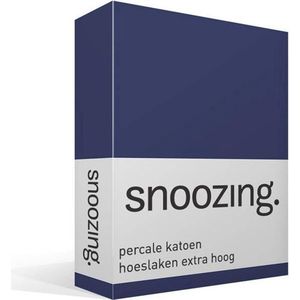 Snoozing - Hoeslaken - Extra hoog - Eenpersoons - 90x210 cm - Percale katoen - Navy