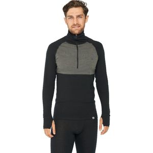 DANISH ENDURANCE Thermoshirt met Rits voor Heren- van Merinowol- Zwart/Donkergrijs- XL