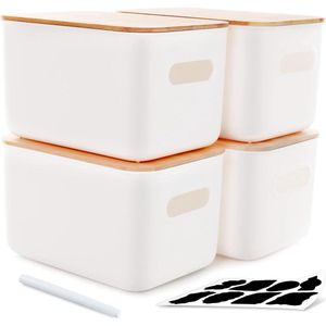Opbergdozen - Stapelbaar - Bamboe deksel - Kunststof - Keuken en slaapkamer - 65 liter - 4 stuks