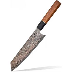KAAMUT® Professioneel Japans Kiritsuke Koksmes - 20 CM - Hoogste Kwaliteit Koper Damascus - Vlijmscherp - Handvat uit Ebbenhout en Rozenhout - Luxe Geschenkverpakking