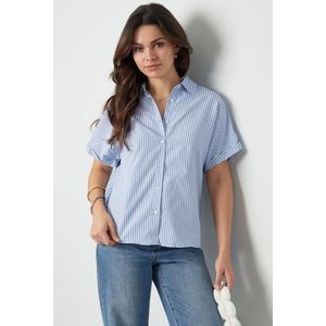 Gestreepte blouse met korte mouwen - nieuwe collectie - lente/zomer - dames - lichtblauw - maat M