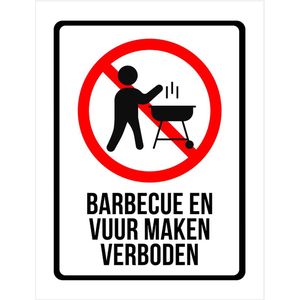 Pictogram/ bord | ""Barbecue en vuur maken verboden"" | 27 x 36 cm | Barbecueën | BBQ | Overlast | Brandgevaar | Veiligheid | Bosbrand | Brand | Natuur | Natuurbrand | Vuur |Recreatie | Eten in de natuur | 2 stuks