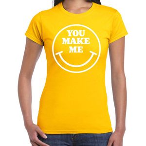 Bellatio Decorations Verkleed shirt dames - you make me - smiley - geel - carnaval - foute party - feest XXL