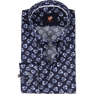 Suitable - Overhemd Bloemen Donkerblauw - 39 - Heren - Slim-fit