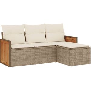 vidaXL - 4-delige - Loungeset - met - kussens - poly - rattan - beige