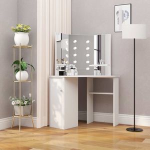 The Living Store Hoekkaptafel met LED-verlichting wit - Hoekkaptafel - Kaptafel - Make-up Tafel - Led Verlichting - Spiegels