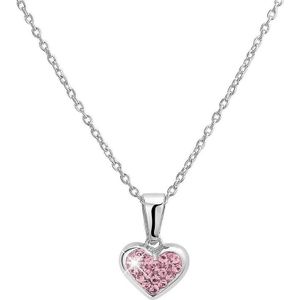 Lucardi Kinderen Ketting hart roze kristal - Echt Zilver - Ketting - Cadeau - 40 cm - Zilverkleurig