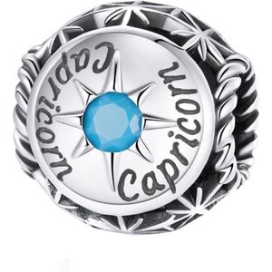 Sterrenbeeld steenbok bedel met blauwe zirkonia geboortesteen | zodiac capricorn bead | Zilverana | geschikt voor alle bekende merken | 925 zilver | moederdag