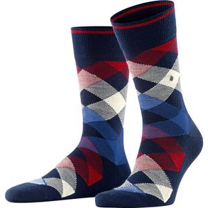 Burlington Newcastle one-size, met patroon wol sokken heren blauw - Matt 40-46