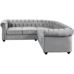 Vente-unique Hoekbank van fluweel CHESTERFIELD - Zilvergrijs