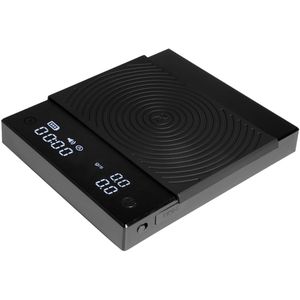 Koffieweegschaal - Digitale Keukenweegschaal - Precisie Weegschaal - Espresso Weegschaal met Timer - Barista Weegschaal - met Waterdebiet - Timerfunctie - Vrij Schakelen van oz/kg Eenheden - voor Keuken - Bakken - Koken - 19.2 x 15.4 x 4 cm - Zwart