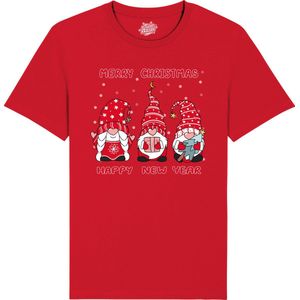 Christmas Gnomies - Foute kersttrui kerstcadeau - Dames / Heren / Unisex Kleding - Grappige Kerst Outfit - T-Shirt - Unisex - Rood - Maat XXL