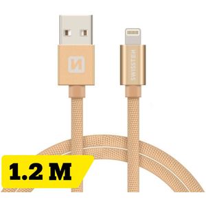 Swissten Lightning naar USB MFI Gecertificeerd kabel - 1.2M - Gevlochten kabel geschikt voor iPhone 7/8/X/11/12/13/14 - Goud