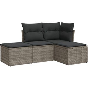 vidaXL Loungeset - Loungesets - Tuinset - Tuinbank - 4-delige Loungeset met kussens poly rattan grijs