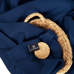 Premium sprei 180 x 220 cm - wafelpiqué 100% katoen - lichte woondeken wafellook - katoenen deken als bedsprei, bankovertrek, bankdeken (blauw)