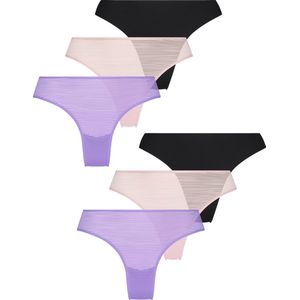 Hunkemöller Dames Lingerie 6-pack Brazilian Invisible - Paars - maat L