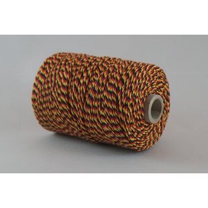 Katoen touw in Belgische driekleur 1 mm. - zwart / geel / rood - 200 gr. - ca. 180 M.