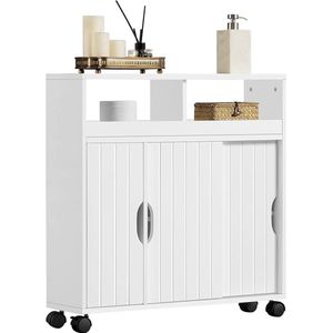 Badkamerkast met Schuifdeuren en Wielen - Vrijstaande Kast voor Hal of Badkamer, Gemaakt van MDF (69,5 x 20 x 71,5 cm, Wit)