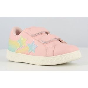 Meisjes sneakers - lage zomer schoenen - roze met regenboog sterren - klittenband sluiting - maat 29