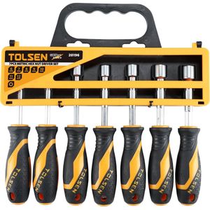 Tolsen Schroevendraaierset 7-delig - Dopschroevendraaiers - Lengte: 190 mm - Metrisch: 6 mm, 7 mm, 8 mm, 9 mm, 10 mm, 11 mm, 12 mm