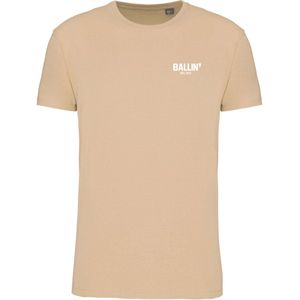 Heren Tee SS met Ballin Est. 2013 Backprint Cross Shirt Print - Beige - Maat 3XL