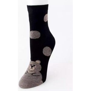 Gestippelde dierensokken - Cartoon Style - Beer - Bruin-Donkerblauw - Unisex Sokken - Maat 36-41