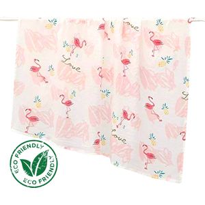 BoefieBoef Grote XL Hydrofiele Doek - Tropische Flamingo - Duurzaam Eco Bamboe | Swaddle, Inbakerdoek, Hydrofiele Luier & Babydeken - Roze Ananas Wit