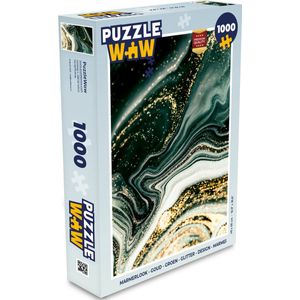 Puzzel Marmerlook - Goud - Groen - Glitter - Design - Marmer print - Legpuzzel - Puzzel 1000 stukjes volwassenen