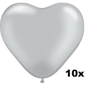 Hartjes ballonnen zilver, 10 stuks, 28 cm