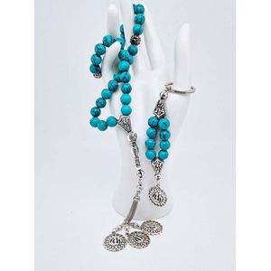 Tasbih en Sleutelhanger Natuursteen “Howliet-groen ” - ""Allah "" groep - 10 mm diameter van de korrel