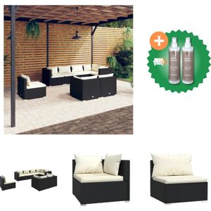 vidaXL 8 delige Loungeset met kussens poly rattan zwart Tuinset Inclusief Onderhoudsset