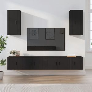 The Living Store Tv-meubelset - klassiek - hout - zwart - 80x34.5x40 cm en 40x34.5x40 cm en 40x34.5x80 cm - wandgemonteerd