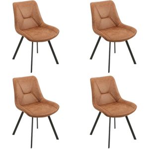 Reefs Interior Stoel Miami - Set Van 4 - Cognac - Lederlook - Microfiber - Industrieel