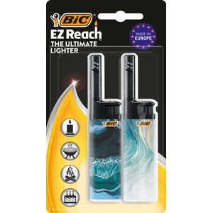 BIC EZ Reach lighter - kaarsen aansteker - Electronische aansteker met lange hals - Vuurwerk- Kaarsen-BBQ- Marmer design - 2 stuks