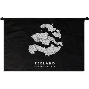 Wandkleed - Wanddoek - Zeeland - Wegenkaart Nederland - Zwart - 180x120 cm - Wandtapijt