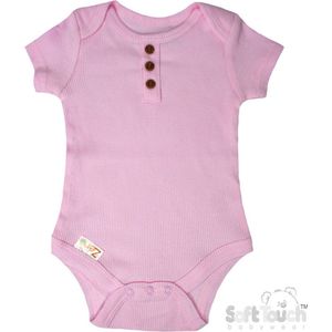 100% katoenen Romper Met Fijn Rib en Decoratieve Knoopjes Unisex 100% Katoen Kleur Roze Maat 56/62 0-3 MND OEKO-TEX STANDARD 100