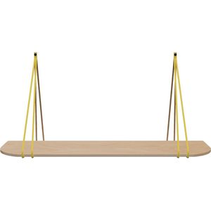 Leren split-plankdragers - Handles and more® - 100% leer - GEEL - set van 2 / excl. plank (leren plankdragers - plankdragers banden - leren plank banden)