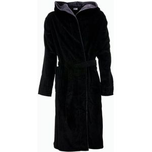 Zwarte badjas capuchon - katoen - grijze details - sauna badjas heren - XL/XXL