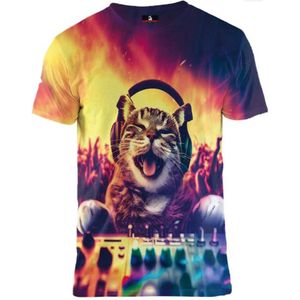 Happy cat DJ - DJ Kat T-shirt Maat XL - Crew neck - Festival shirt - Superfout - Fout T-shirt - Feestkleding - Festival outfit - Foute kleding - Kattenshirt