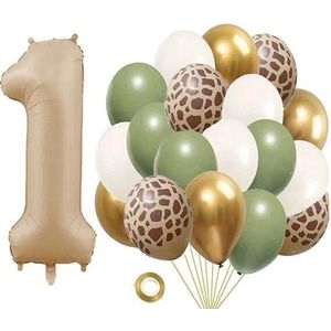 Giraf 1e verjaardag ballon decoratie set 20-delig - giraf - ballon - 1 - eerste - verjaardag - jungle - safari - decoratie - dieren - cakesmash