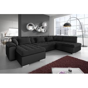 Meubella - Hoekbank Nicoreta - Zwart - Leer - Stof - Links