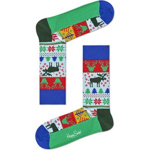 Happy Socks - Happy Holiday - kerstsokken - Fair Isle - blauw multi - Unisex - Maat 36-40