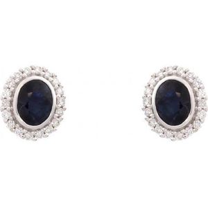 Verlinden Diamond Collections - 14 krt witgouden oorknoppen - met 0.17 crt diamant en blauwe saffier