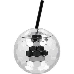 Boland - Discobal beker met rietje zilver Zilver - Glitter & Glamour - Glamour - 80's - NYE - Oudjaarsavond