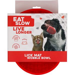 Eat Slow Live Longer Anti-Schrok kom - Likvoerbak - Wiebelende Anti-Schrok kom - Anti-schrok voerbak - Honden en Katten Likvoerbak - Slowfeeder - 100% siliconen - Vaatwasserbestendig -Rood