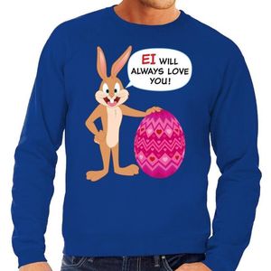 Blauwe Paas sweater  Ei will always love you - Pasen trui voor heren - Pasen kleding L