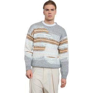 Trendyol Grijze Unisex Regular Fit Crew Neck Landschap Gebreide Trui Tmnaw25Kz00017
